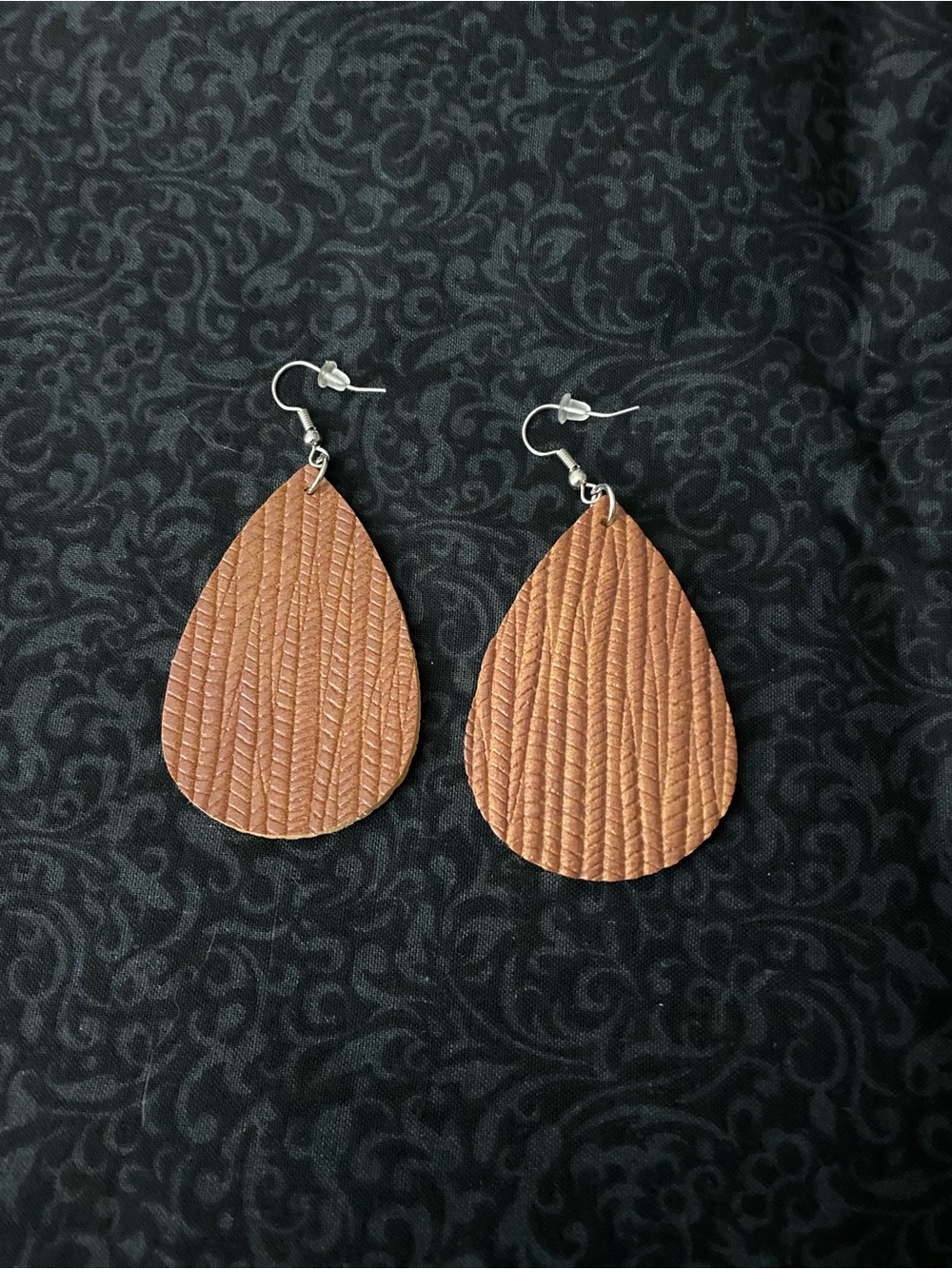 Brown Teardrop Leather Earrings
